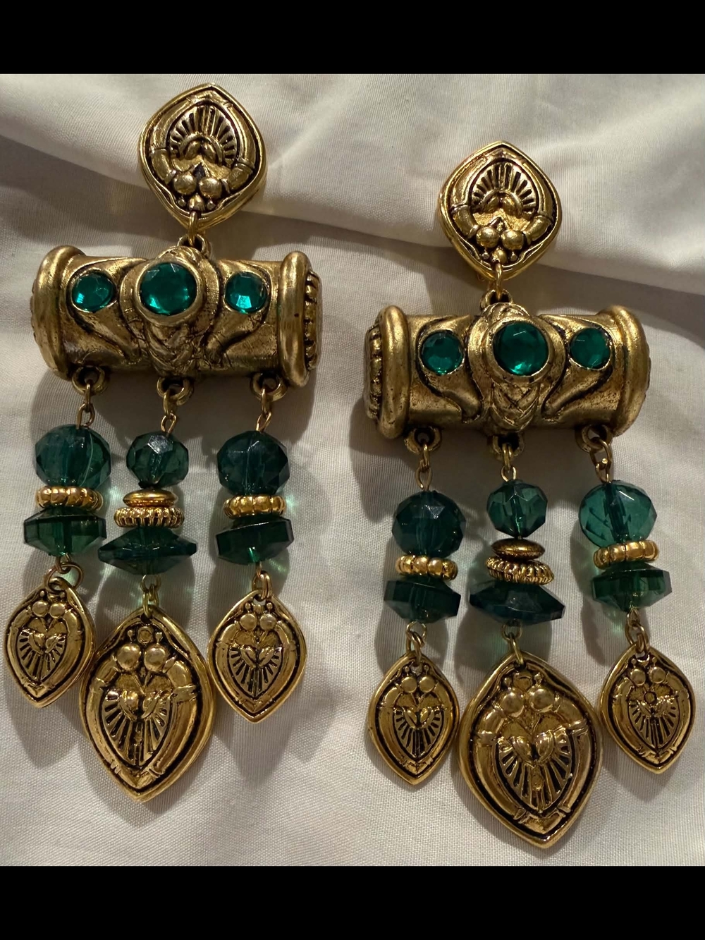 Gold-Tone Emerald Drop Statement Earrings - Women Jewelry